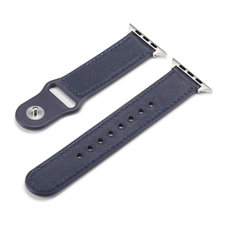 Lisslune | For Apple Watch Series 9&8&7 41mm / SE 3&SE 2&6&SE&5&4 40mm / 3&2&1 38mm Single Buckle TPU+ Leather Watch Band (Dark Blue)