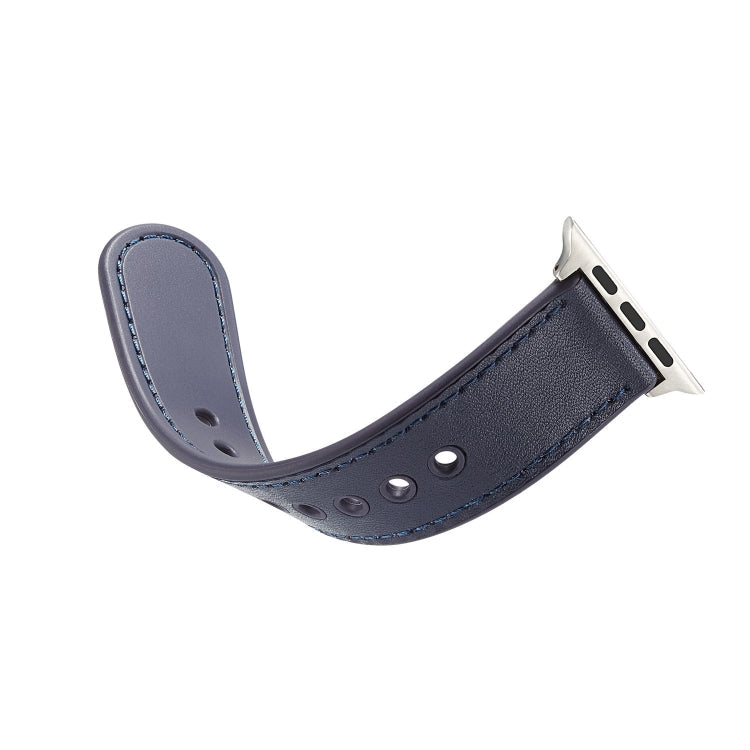 Lisslune | For Apple Watch Series 9&8&7 41mm / SE 3&SE 2&6&SE&5&4 40mm / 3&2&1 38mm Single Buckle TPU+ Leather Watch Band (Dark Blue)