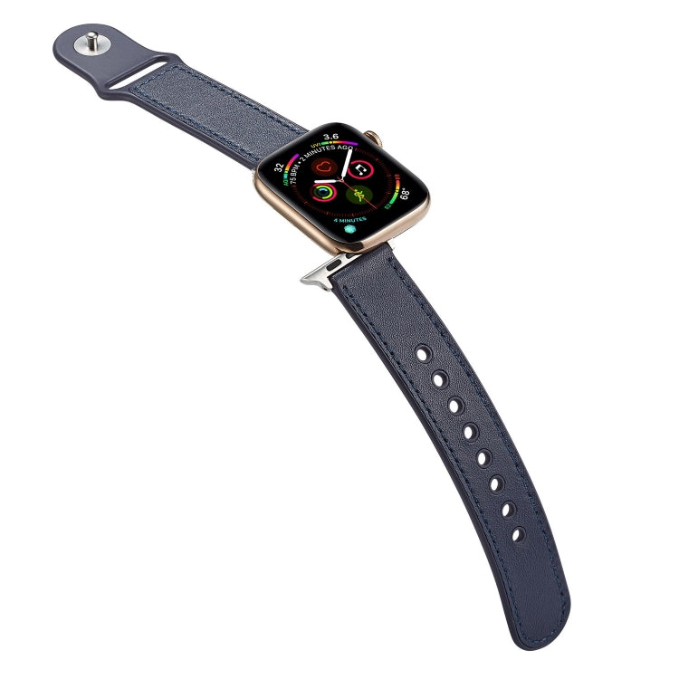 Lisslune | For Apple Watch Series 9&8&7 41mm / SE 3&SE 2&6&SE&5&4 40mm / 3&2&1 38mm Single Buckle TPU+ Leather Watch Band (Dark Blue)