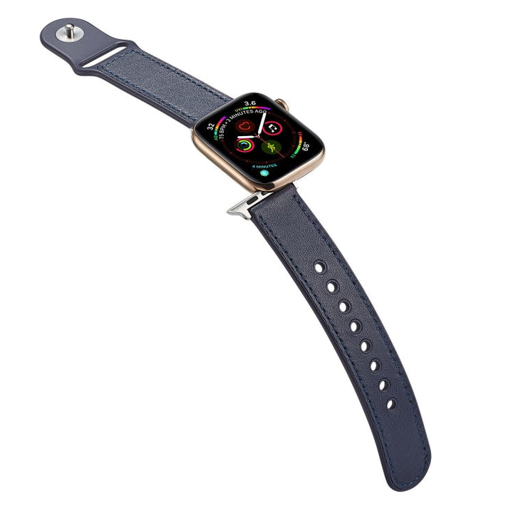 Lisslune | For Apple Watch Series 9&8&7 41mm / SE 3&SE 2&6&SE&5&4 40mm / 3&2&1 38mm Single Buckle TPU+ Leather Watch Band (Dark Blue)