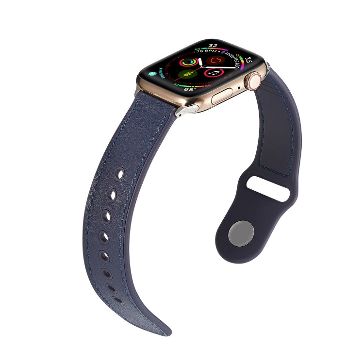 Lisslune | For Apple Watch Series 9&8&7 41mm / SE 3&SE 2&6&SE&5&4 40mm / 3&2&1 38mm Single Buckle TPU+ Leather Watch Band (Dark Blue)