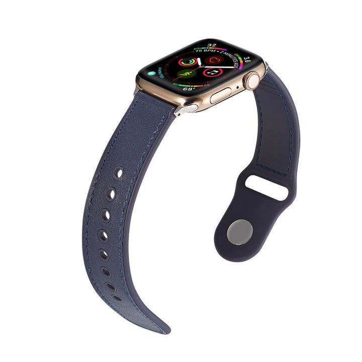 Lisslune | For Apple Watch Series 9&8&7 41mm / SE 3&SE 2&6&SE&5&4 40mm / 3&2&1 38mm Single Buckle TPU+ Leather Watch Band (Dark Blue)