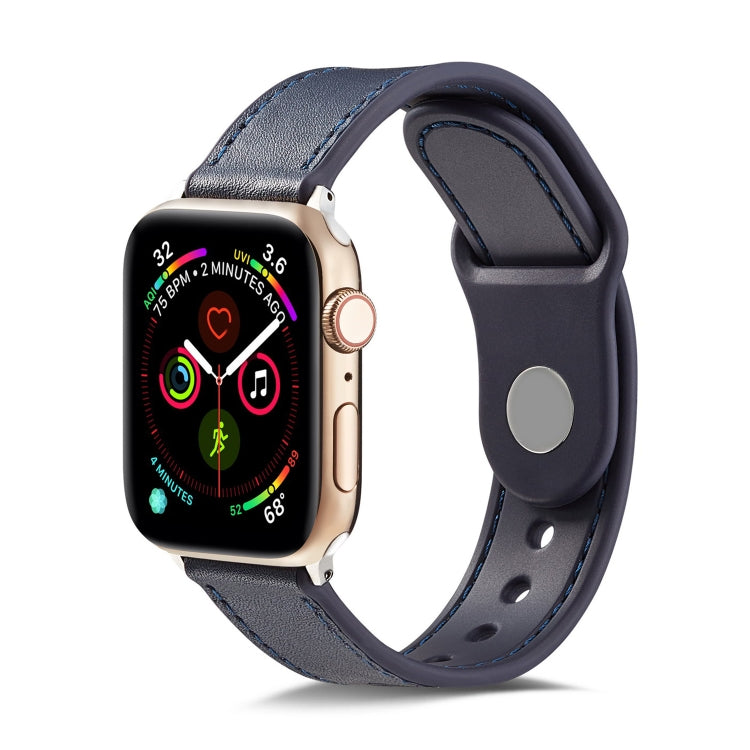 Lisslune | For Apple Watch Series 9&8&7 41mm / SE 3&SE 2&6&SE&5&4 40mm / 3&2&1 38mm Single Buckle TPU+ Leather Watch Band (Dark Blue)