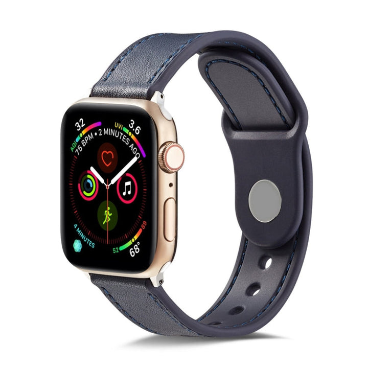 Lisslune | For Apple Watch Series 9&8&7 41mm / SE 3&SE 2&6&SE&5&4 40mm / 3&2&1 38mm Single Buckle TPU+ Leather Watch Band (Dark Blue)