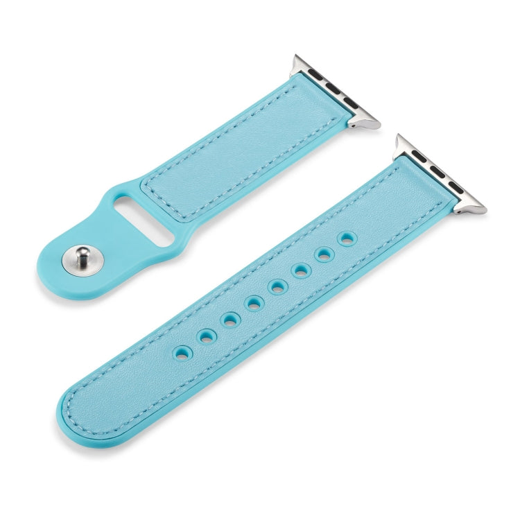Lisslune | For Apple Watch Series 9&8&7 41mm / SE 3&SE 2&6&SE&5&4 40mm / 3&2&1 38mm Single Buckle TPU+ Leather Watch Band (Light Blue)
