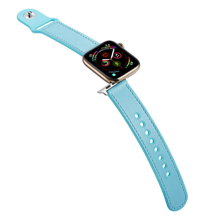 Lisslune | For Apple Watch Series 9&8&7 41mm / SE 3&SE 2&6&SE&5&4 40mm / 3&2&1 38mm Single Buckle TPU+ Leather Watch Band (Light Blue)