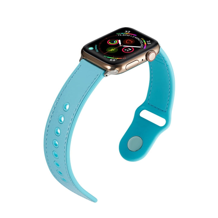 Lisslune | For Apple Watch Series 9&8&7 41mm / SE 3&SE 2&6&SE&5&4 40mm / 3&2&1 38mm Single Buckle TPU+ Leather Watch Band (Light Blue)