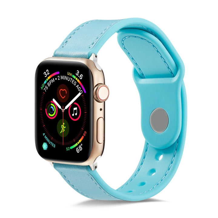 Lisslune | For Apple Watch Series 9&8&7 41mm / SE 3&SE 2&6&SE&5&4 40mm / 3&2&1 38mm Single Buckle TPU+ Leather Watch Band (Light Blue)