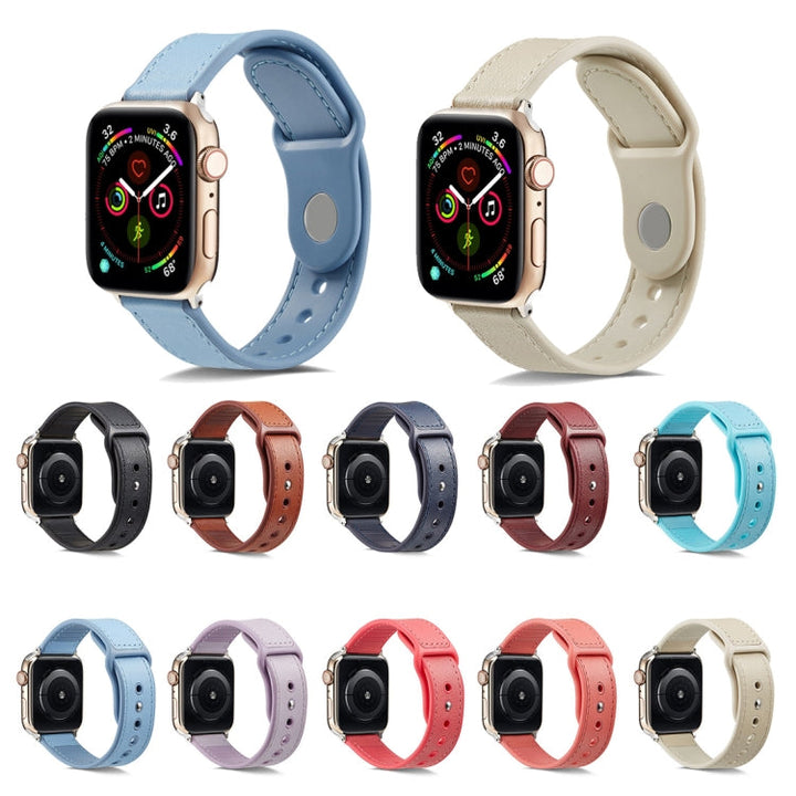 Lisslune | For Apple Watch Series 9&8&7 41mm / SE 3&SE 2&6&SE&5&4 40mm / 3&2&1 38mm Single Buckle TPU+ Leather Watch Band (Light Blue)