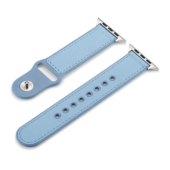 Lisslune | For Apple Watch Ultra 49 mm & Watch Ultra 2 49 mm / Series 9 & 8 & 7 45 mm / SE 3 & SE 2 & 6 & SE & 5 & 4 44 mm / 3 & 2 & 1 42 mm Single Buckle TPU + Leather Watch Strap (Blue)