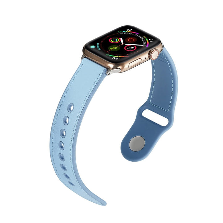 Lisslune | For Apple Watch Ultra 49 mm & Watch Ultra 2 49 mm / Series 9 & 8 & 7 45 mm / SE 3 & SE 2 & 6 & SE & 5 & 4 44 mm / 3 & 2 & 1 42 mm Single Buckle TPU + Leather Watch Strap (Blue)