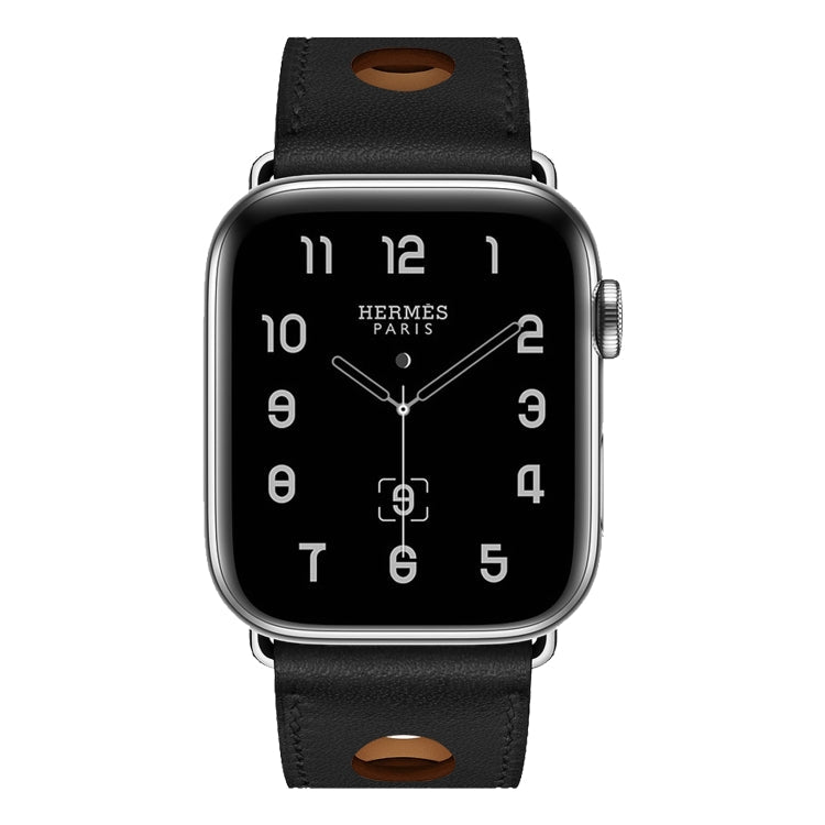 Lisslune | For Apple Watch Series 8&7 41mm / SE 2&6&SE&5&4 40mm / 3&2&1 38mm Leather Three Holes Watch Band (Black)