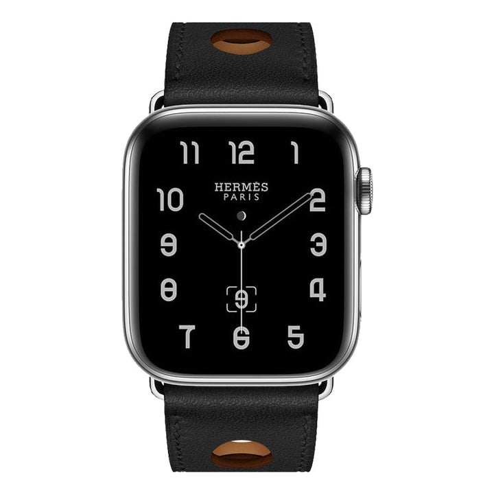 Lisslune | For Apple Watch Series 8&7 41mm / SE 2&6&SE&5&4 40mm / 3&2&1 38mm Leather Three Holes Watch Band (Black)