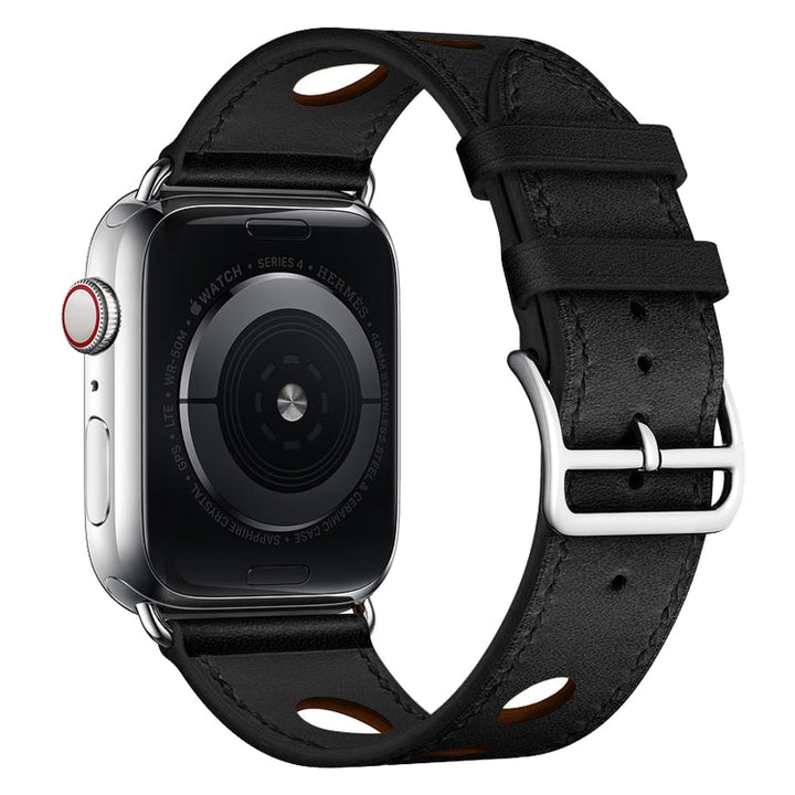 Lisslune | For Apple Watch Series 8&7 41mm / SE 2&6&SE&5&4 40mm / 3&2&1 38mm Leather Three Holes Watch Band (Black)