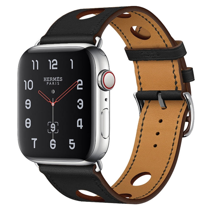 Lisslune | For Apple Watch Series 8&7 41mm / SE 2&6&SE&5&4 40mm / 3&2&1 38mm Leather Three Holes Watch Band (Black)