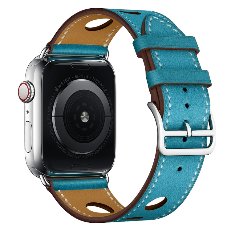 Lisslune | For Apple Watch Series 8&7 41mm / SE 2&6&SE&5&4 40mm / 3&2&1 38mm Leather Three Holes Watch Strap (Blue)