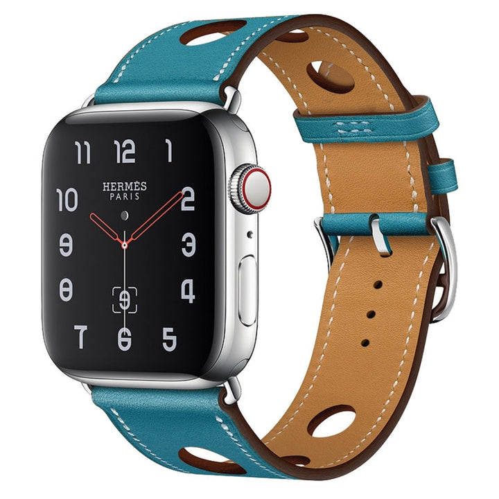 Lisslune | For Apple Watch Series 8&7 41mm / SE 2&6&SE&5&4 40mm / 3&2&1 38mm Leather Three Holes Watch Strap (Blue)