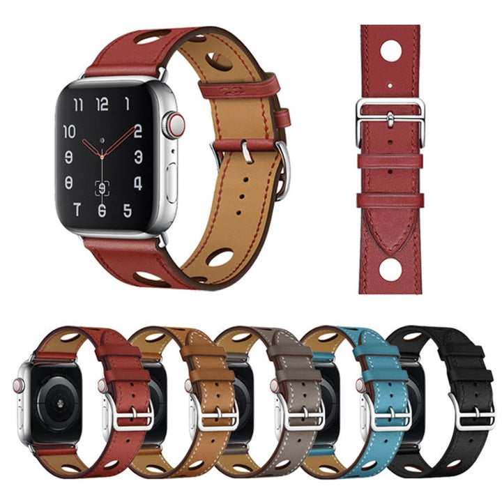 Lisslune | For Apple Watch Series 8&7 41mm / SE 2&6&SE&5&4 40mm / 3&2&1 38mm Leather Three Holes Watch Band (Black)