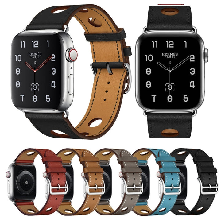 Lisslune | For Apple Watch Ultra 49mm / Series 8&7 45mm / SE 2&6&SE&5&4 44mm / 3&2&1 42mm Leather Three Holes Watch Strap (Blue)