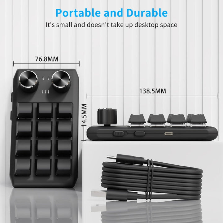 Lisslune | USB Wired 12KV2 MOLD Mini Mechanical 12 Keys 2 Button Customizable Programming Keyboard (Black)