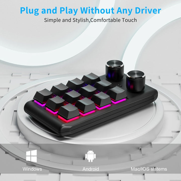 Lisslune | USB Wired 12KV2 MOLD Mini Mechanical 12 Keys 2 Button Customizable Programming Keyboard (Black)