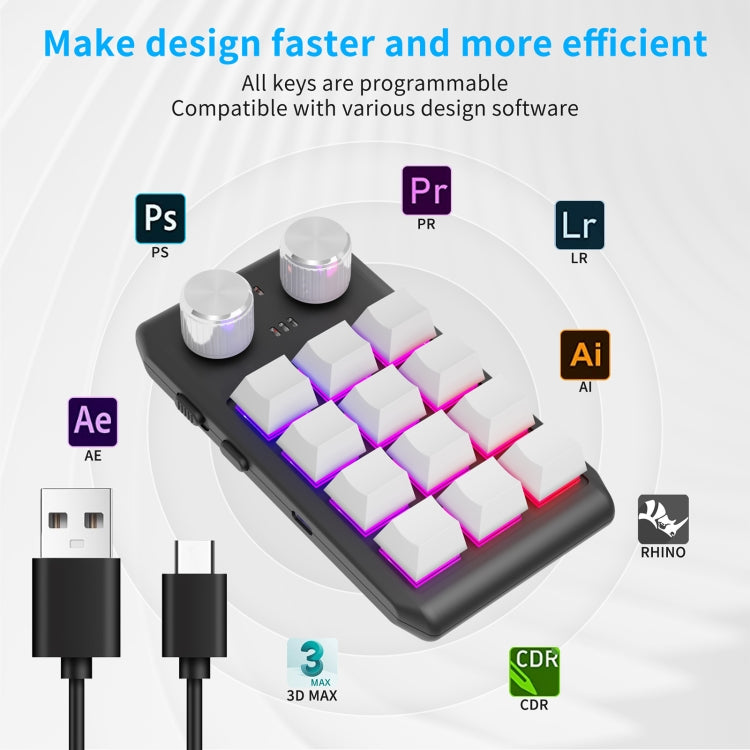 Lisslune | Bluetooth Wireless 12KV2 MOLD Mini Mechanical 12 Key 2 Rotary Knob Custom Programming Keyboard (White)
