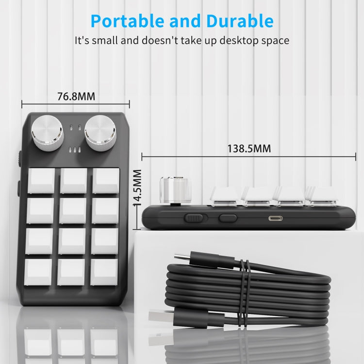 Lisslune | Bluetooth Wireless 12KV2 MOLD Mini Mechanical 12 Key 2 Rotary Knob Custom Programming Keyboard (White)