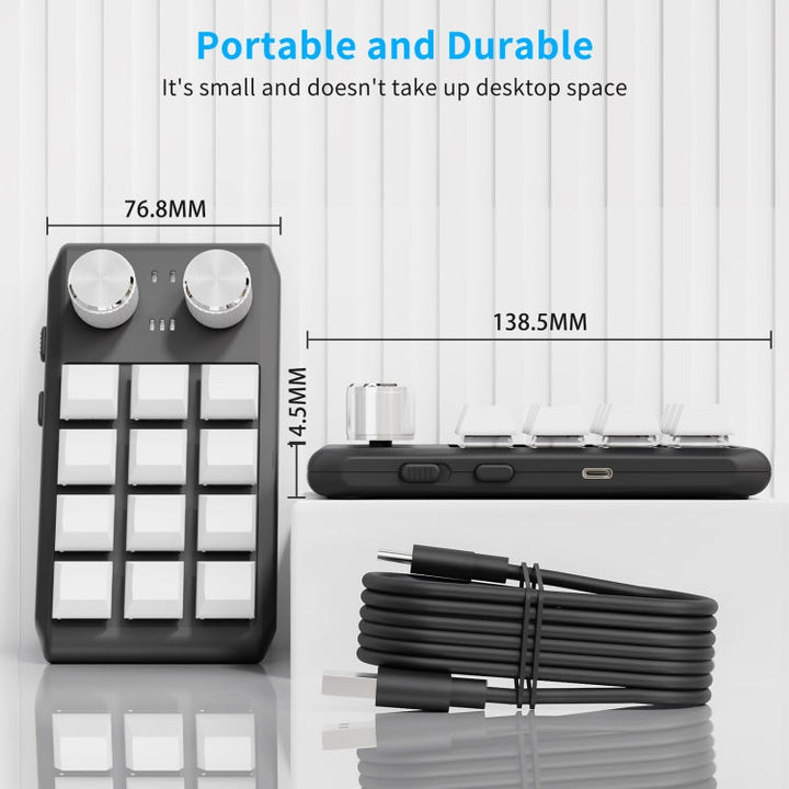 Lisslune | Bluetooth Wireless 12KV2 MOLD Mini Mechanical 12 Key 2 Rotary Knob Custom Programming Keyboard (White)