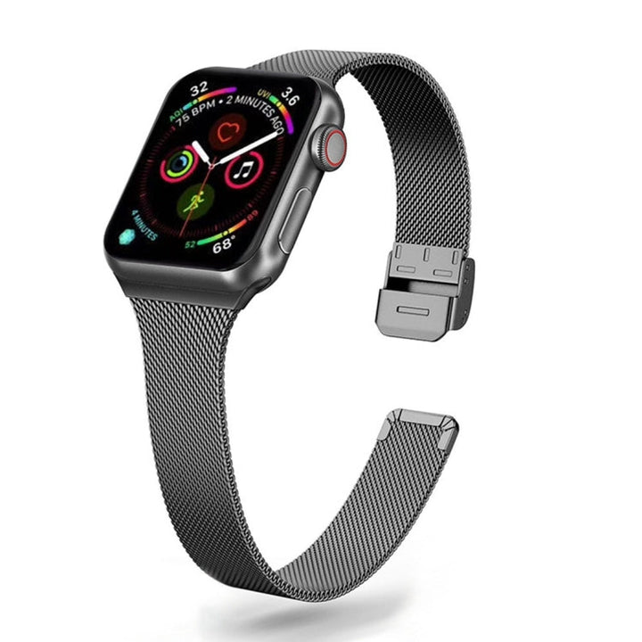 Lisslune | For Apple Watch Series 9&8&7 41mm / SE 3&SE 2&6&SE&5&4 40mm / 3&2&1 38mm Milanese Stainless Steel Watch Band (Black)