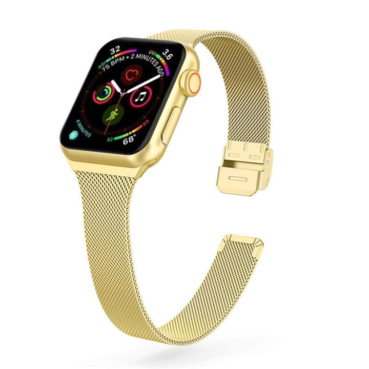 Lisslune | For Apple Watch Series 9&8&7 41mm / SE 3&SE 2&6&SE&5&4 40mm / 3&2&1 38mm Milanese Stainless Steel Watch Band (Gold)
