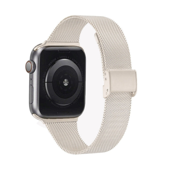 Lisslune | For Apple Watch Ultra 49mm & Watch Ultra 2 49mm / Series 9 & 8 & 7 45mm / SE 3 & SE 2 & 6 & SE & 5 & 4 44mm / 3 & 2 & 1 42mm Milanese Stainless Steel Watch Band (Starlight)