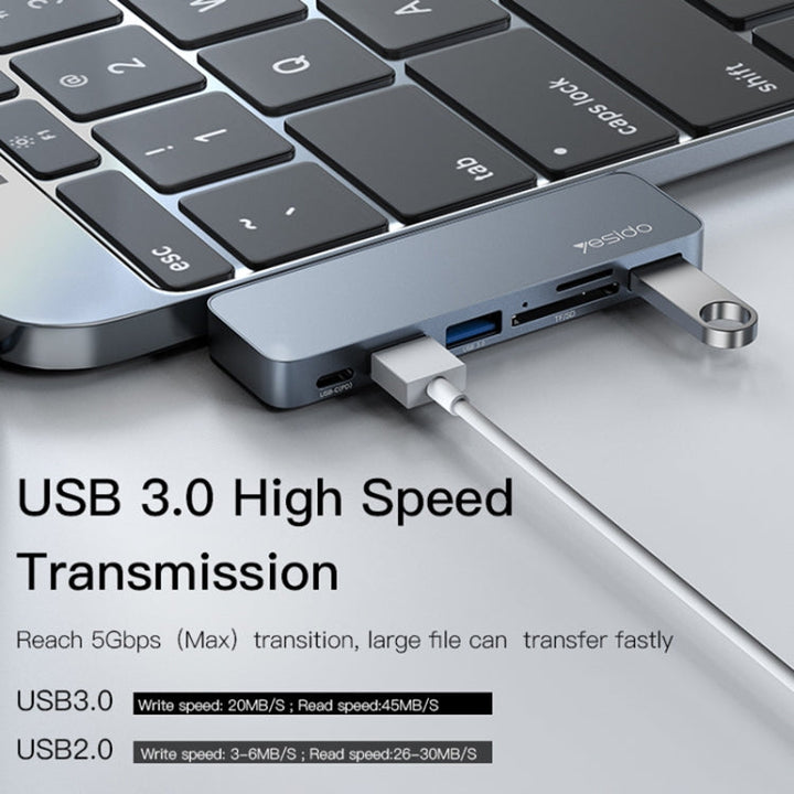Lisslune | Yesido HB10 6 in 1 USB-C / Type-C Ports Multifunctional Docking Station HUB Adapter
