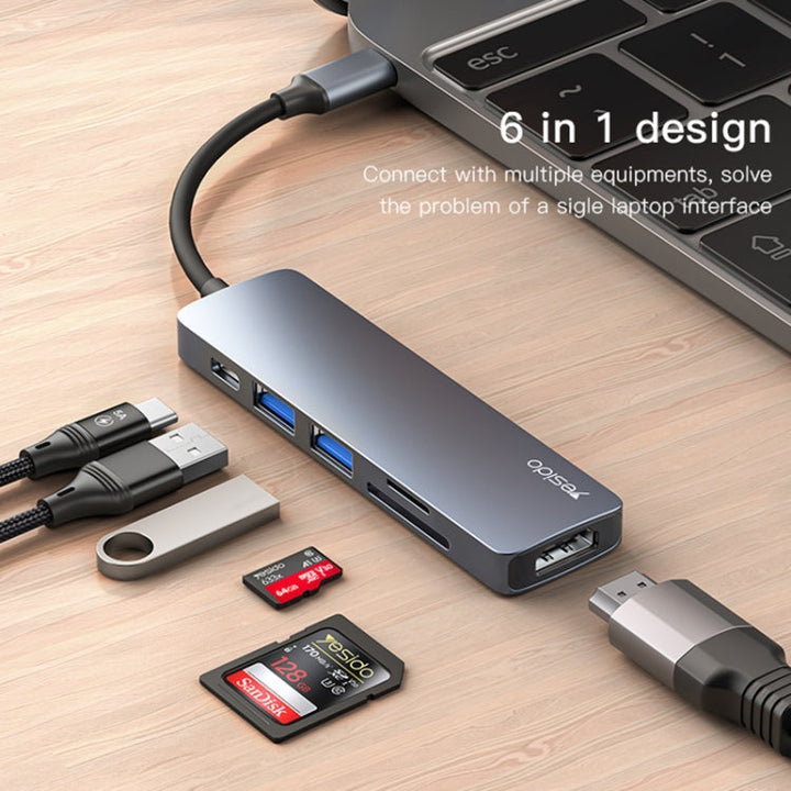 Lisslune | Yesido HB11 6 in 1 USB-C / Type-C Ports Multifunctional Docking Station HUB Adapter