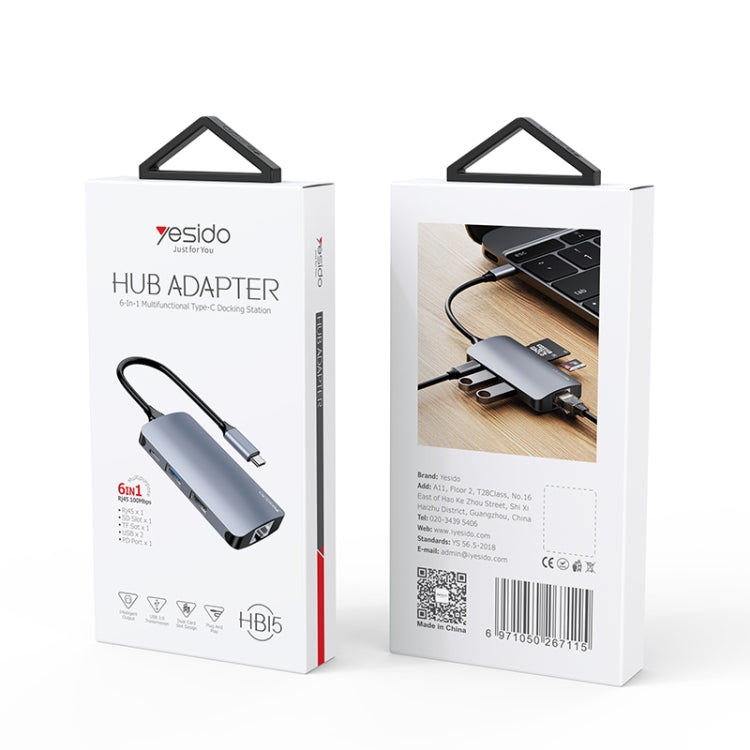 Lisslune | Yesido HB15 6 in 1 USB-C / Type-C Ports Multifunctional Docking Station HUB Adapter