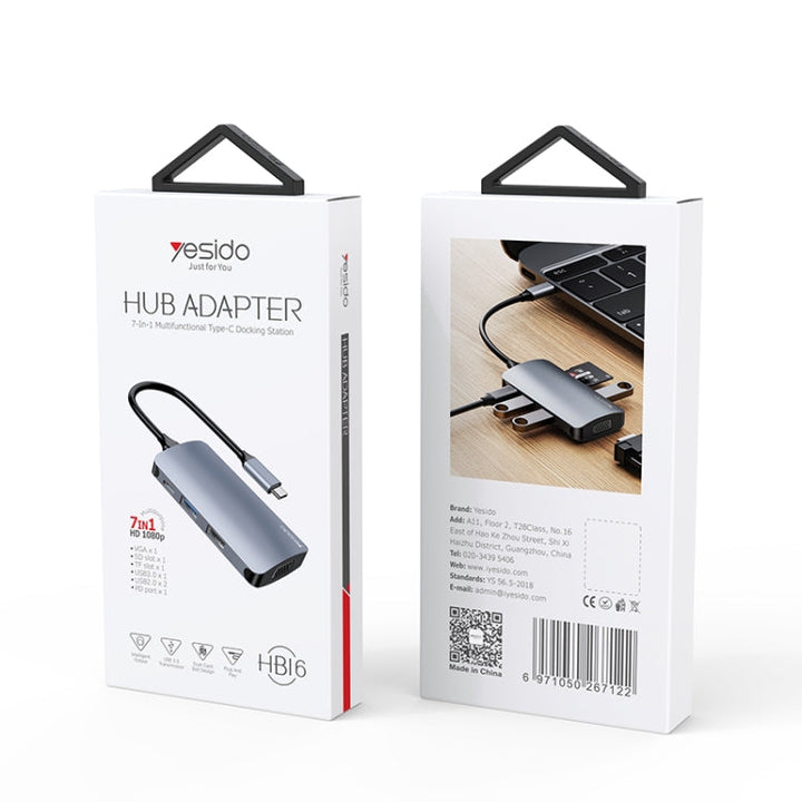 Lisslune | Yesido HB16 7 in 1 USB-C / Type-C Ports Multifunctional Docking Station HUB Adapter