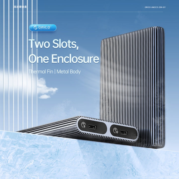Lisslune | ORICO AM2C3-2SN Dual-Bay M.2 NVME + SATA SSD Enclosure (Gray)