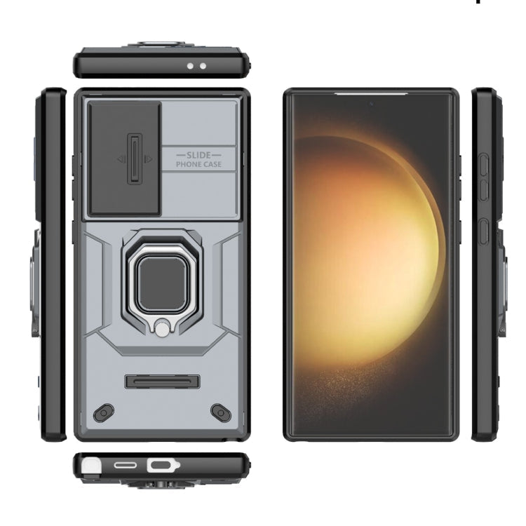 Lisslune | For Samsung Galaxy S24 Ultra 5G Sliding Camshield TPU + PC Shockproof Phone Case with Holder (Gray)