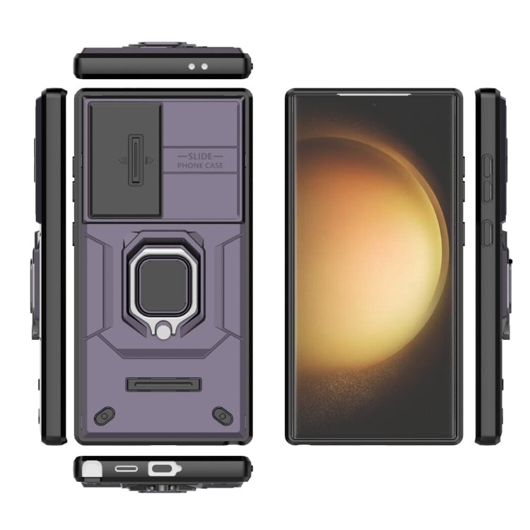 Lisslune | For Samsung Galaxy S24 Ultra 5G Sliding Camshield TPU + PC Shockproof Phone Case with Holder (Purple)