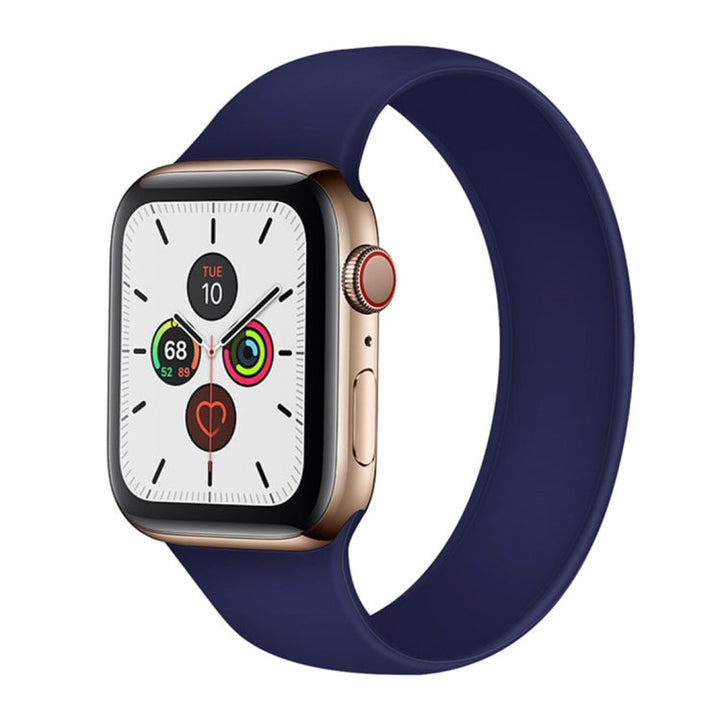 Lisslune | For Apple Watch Ultra 49mm & Watch Ultra 2 49mm / Series 9 & 8 & 7 45mm / SE 3 & SE 2 & 6 & SE & 5 & 4 44mm / 3 & 2 & 1 42mm Solid Colored Elastic Silicone Watch Strap, Size: S 130mm (Sapphire Blue)