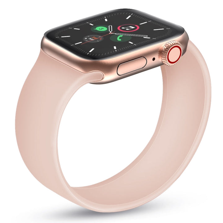 Lisslune | For Apple Watch Ultra 49mm&Watch Ultra 2 49mm / Series 9&8&7 45mm / SE 3&SE 2&6&SE&5&4 44mm / 3&2&1 42mm Solid Color Elastic Silicone Watch Strap, Size:S 130mm(Pink)