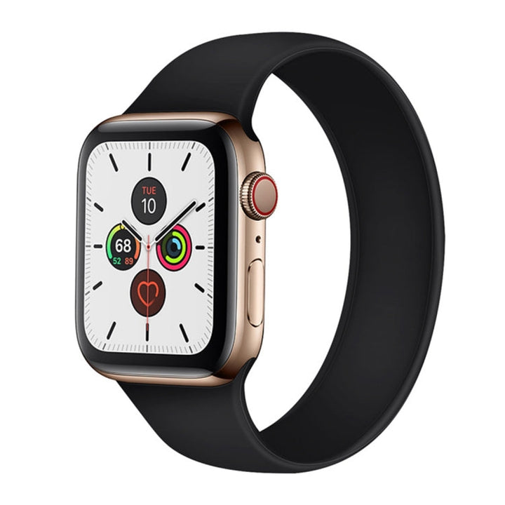 Lisslune | For Apple Watch Ultra 49mm & Watch Ultra 2 49mm / Series 9 & 8 & 7 45mm / SE 3 & SE 2 & 6 & SE & 5 & 4 44mm / 3 & 2 & 1 42mm Solid Color Elastic Silicone Watch Band, Size: S 130mm (Black)