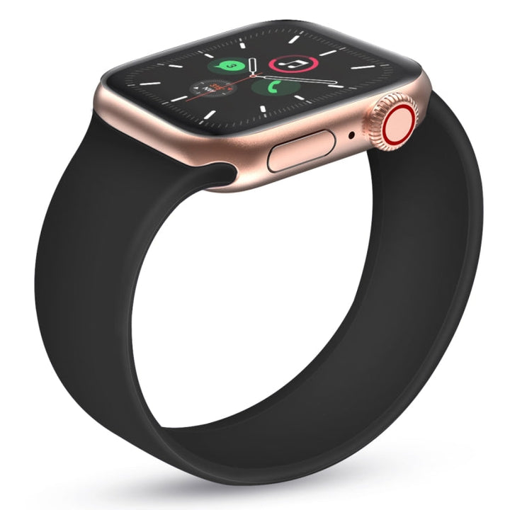 Lisslune | For Apple Watch Ultra 49mm & Watch Ultra 2 49mm / Series 9 & 8 & 7 45mm / SE 3 & SE 2 & 6 & SE & 5 & 4 44mm / 3 & 2 & 1 42mm Solid Color Elastic Silicone Watch Band, Size: S 130mm (Black)