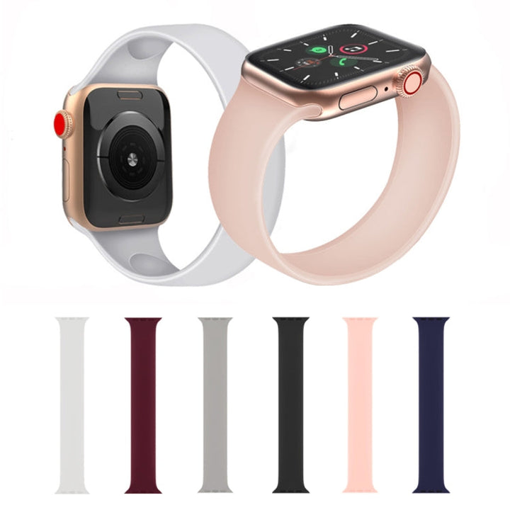 Lisslune | For Apple Watch Ultra 49mm & Watch Ultra 2 49mm / Series 9 & 8 & 7 45mm / SE 3 & SE 2 & 6 & SE & 5 & 4 44mm / 3 & 2 & 1 42mm Solid Color Elastic Silicone Watch Band, Size: S 130mm (White)