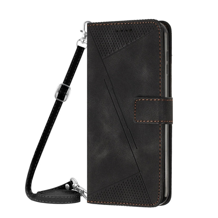 Lisslune | For iPhone 13 Pro Max Dream Triangle Leather Phone Case with Shoulder Strap (Black)