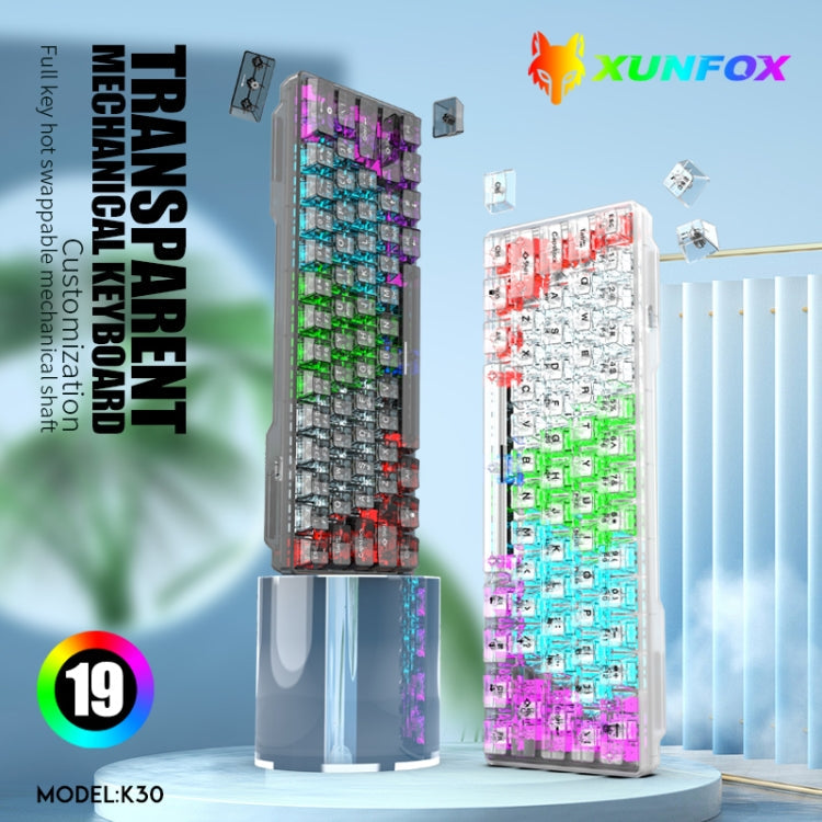 Lisslune | XUNFOX K30 Transparent 61-Key Black Backlit Wired Mechanical Keyboard, Cable Length: 1.5 m (Black)
