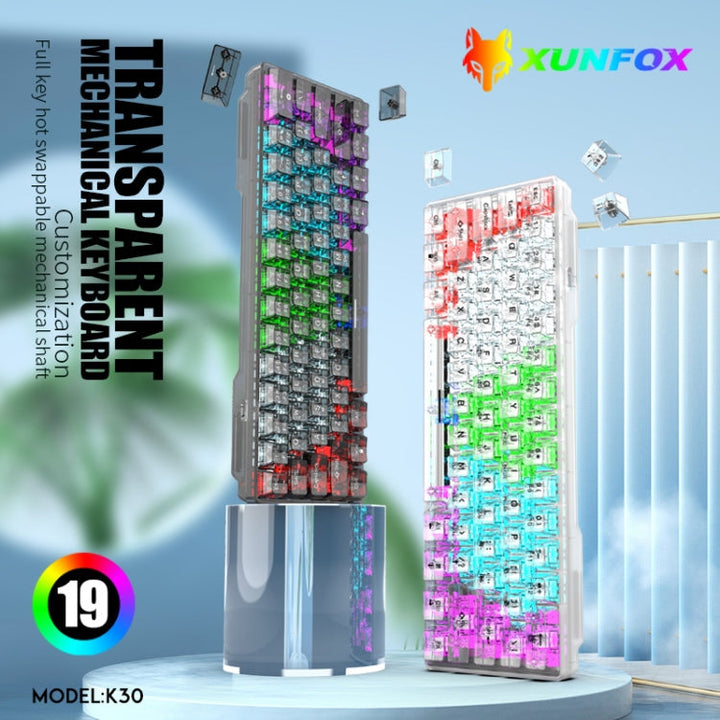 Lisslune | XUNFOX K30 Transparent 61-Key Black Backlit Wired Mechanical Keyboard, Cable Length: 1.5 m (Black)