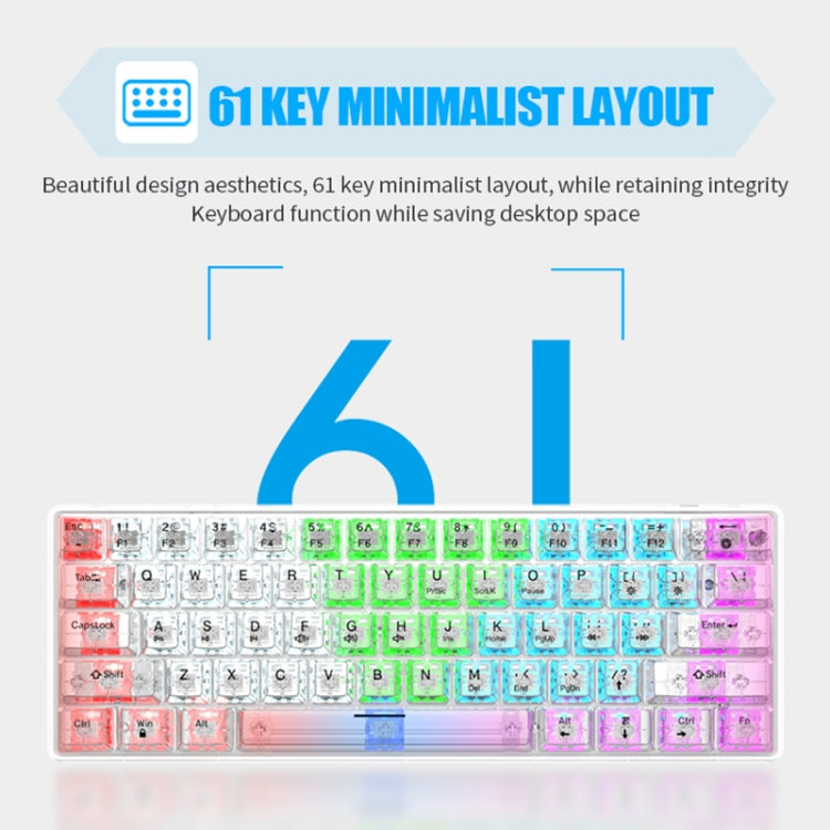 Lisslune | XUNFOX K30 Transparent 61-Key Black Backlit Wired Mechanical Keyboard, Cable Length: 1.5 m (Black)
