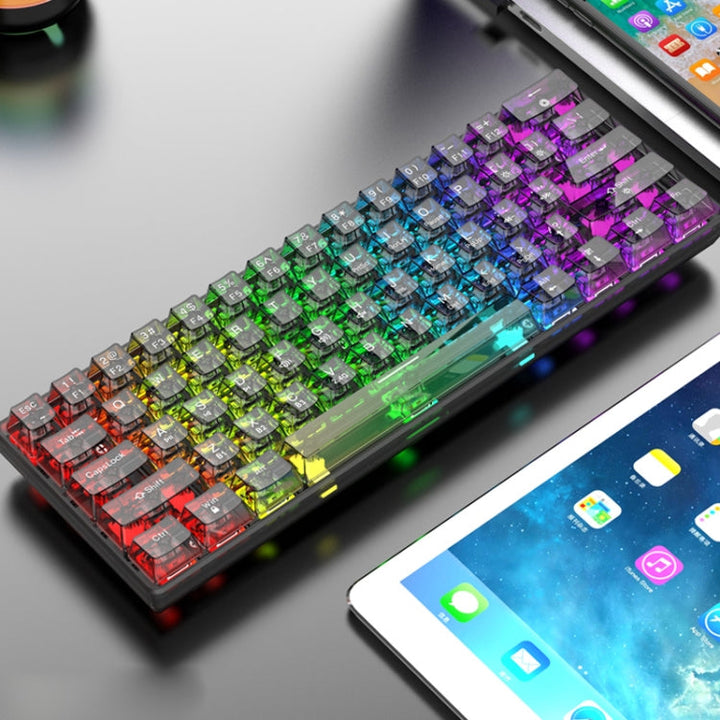 Lisslune | XUNFOX K30 Pro 2.4G + BT + Wired Transparent 61-Key Mechanical White Switch Keyboard (Black)