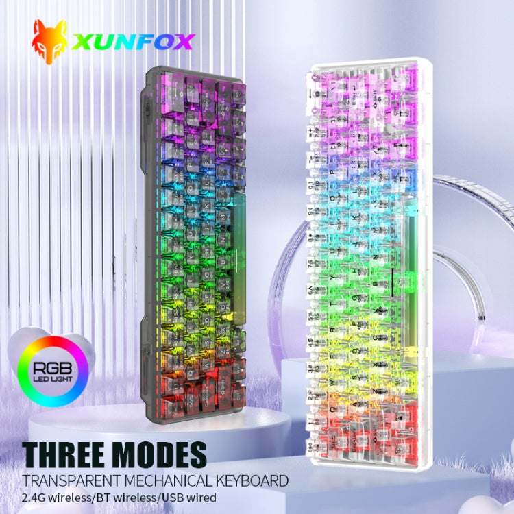 Lisslune | XUNFOX K30 Pro 2.4G + BT + Wired Transparent 61-Key Mechanical White Switch Keyboard (Black)