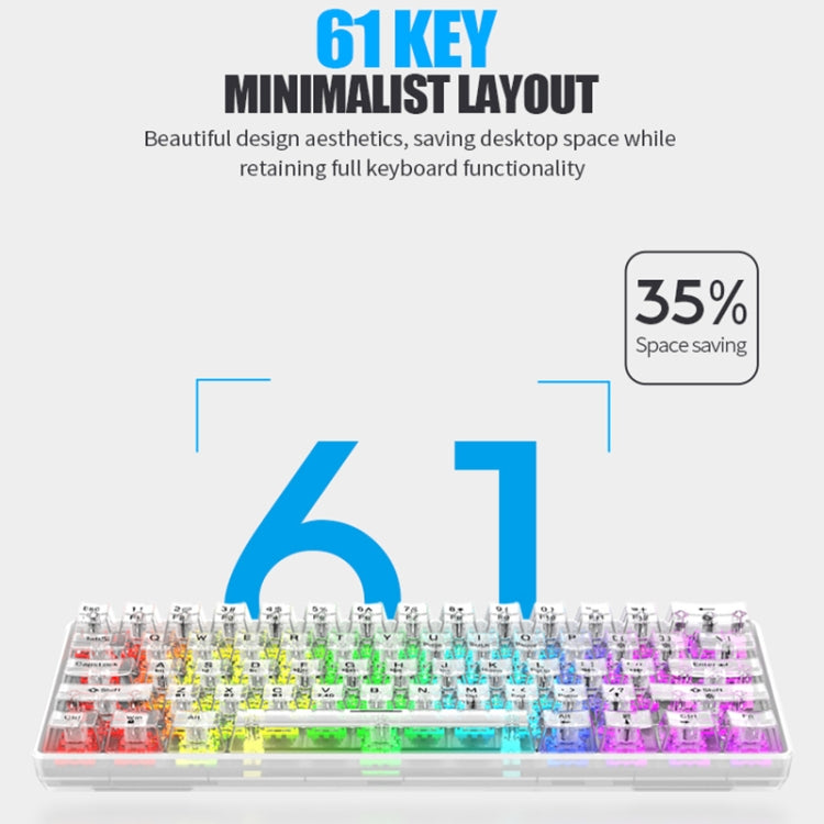 Lisslune | XUNFOX K30 Pro 2.4G + BT + Wired Transparent 61-Key Mechanical White Switch Keyboard (White)